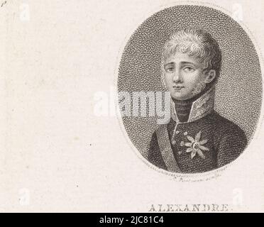 Portrait d'Alexander i Pavlovich, tsar de Russie, imprimeur: Ludwig Gottlieb Portman, (mentionné sur l'objet), Amsterdam, 1801 - 1828, papier, gravure, h 128 mm × l 84 mm Banque D'Images