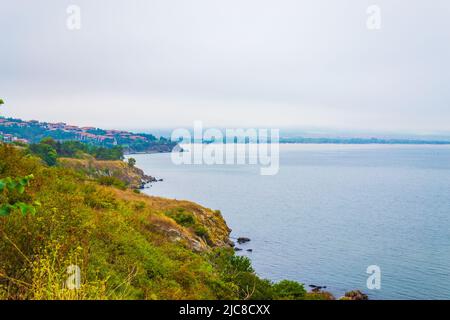 Vue panoramique de la baie de Burgas de Sozopol à Pomorie villes de station, côte de la mer Noire, Bulgarie Banque D'Images