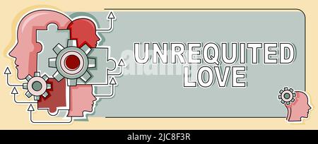 Affiche montrant l'amour sans demande. Concept signifiant pas ouvertement réciproque ou compris comme tel par les têtes multiples bien-aimées avec COGS montrant la technologie Banque D'Images