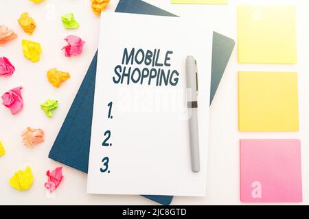 Légende du texte présentant Mobile Shopping. Vitrine commerciale achat et vente de biens et de services par le biais de multiples bureaux de collecte assortis mobiles Banque D'Images