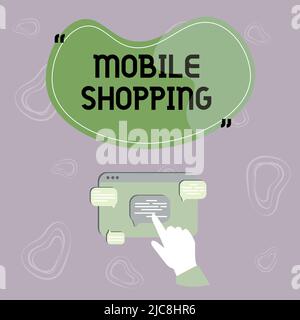 Légende conceptuelle Mobile Shopping. Concept signification achat et vente de biens et services par main mobile montrant graphique croissance pointage Web Banque D'Images