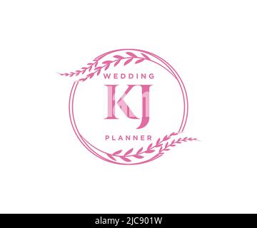 KJ initiales lettre mariage monogramme logos collection, dessin à la main moderne minimaliste et modèles floraux pour cartes d'invitation, Save the Date, élégant Illustration de Vecteur