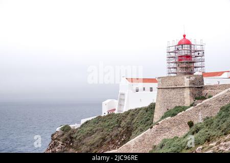 Phare de Cabo de São Vicente Scenic près du point le plus au sud-ouest du Portugal et de l'Europe; en construction Banque D'Images
