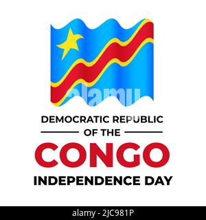 Affiche typographique de la Journée de l'indépendance de la République démocratique du Congo avec drapeau. Fête nationale sur 30 juin. Modèle vectoriel pour bannière, en étoile Illustration de Vecteur