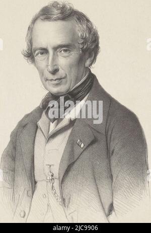 La personne représentée porte une cravate nouée, une chaîne de montre sur son gilet et une Chevêté sur le revers de sa veste. Portrait d'Andreas Schelfhout, imprimeur: Adrianus Johannes Ehnle, 1854, papier, h 340 mm - l 250 mm Banque D'Images