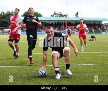 Londres, Royaume-Uni, 11th juin 2022. Ben Earl de Saracens marquant sa troisième tentative lors du match Gallagher Premiership au stade StoneX, Londres. Le crédit photo devrait se lire: David Klein / Sportimage Banque D'Images