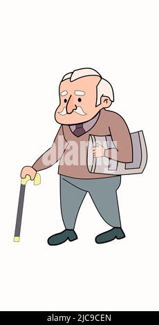 Old Man avec le bâton de marche.Indian vieux Old man illustration personnage de dessin animé télécharger Banque D'Images