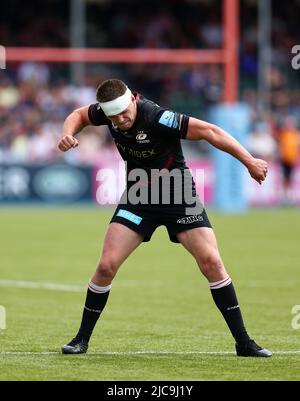 Londres, Royaume-Uni, 11th juin 2022. Owen Farrell, de Saracens, célèbre lors du coup de sifflet final lors du match Gallagher Premiership au stade StoneX, à Londres. Le crédit photo devrait se lire: David Klein / Sportimage Banque D'Images