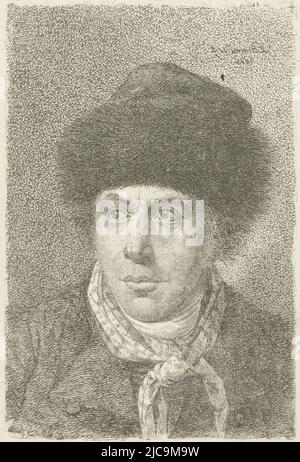 Portrait de l'artiste Dirk Langendijk avec chapeau de fourrure, Portrait de Dirk Langendijk, imprimeur: Joannes Bemme, (mentionné sur l'objet), d'après: Johan Bernard Scheffer, 1805, papier, gravure, h 143 mm × l 102 mm Banque D'Images