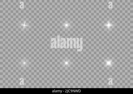 Ensemble d'étoiles à effet lumineux Vector blanc éclate avec des éclats de lumière sur fond transparent. Étoiles transparentes Illustration de Vecteur
