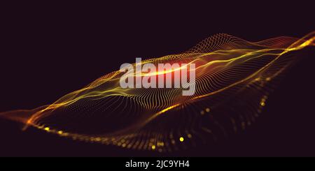 Réseau neuronal et noyaux d'information. Vague numérique futuriste, fond de flux de données futuriste. Flux de données Vortex. Illustration du cyber-entonnoir 3D Banque D'Images