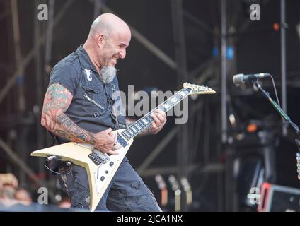 Scott Ian d'Anthrax se produit au Bloodstock Festival, Catton Park Derbyshire, Royaume-Uni. 10 août 2019 Banque D'Images