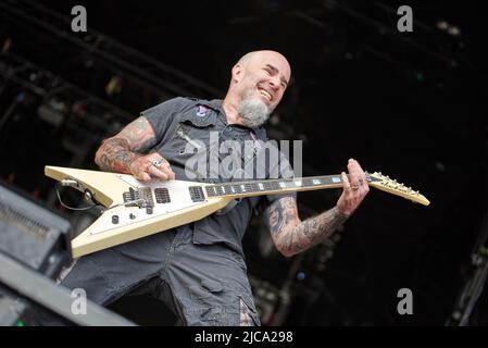 Scott Ian d'Anthrax se produit au Bloodstock Festival, Catton Park Derbyshire, Royaume-Uni. 10 août 2019 Banque D'Images