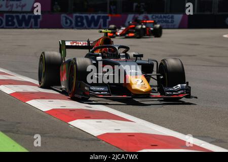 02 DARUVALA Jehan (ind), course de Prema, Dallara F2, action pendant la ronde 6th du Championnat de Formule 2 de la FIA 2022, sur le circuit de la ville de Bakou, de 10 juin à 12, 2022 à Bakou, Azerbaïdjan - photo Florent Gooden / DPPI Banque D'Images