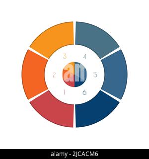 Modèle Infographics pour présentation ou bulletins, PowerPoint et Keynote, bulletin. Anneau coloré lumineux avec espace pour le texte pour six 6 positio Banque D'Images