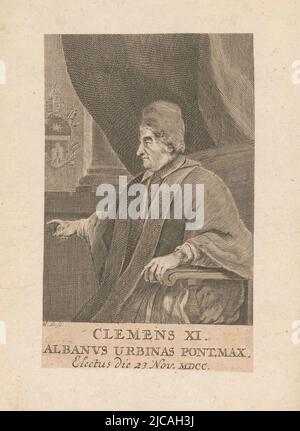 Portrait du Pape Clément XI, imprimeur: Martin Bernigeroth, (mentionné sur l'objet), Leipzig, 1700 - 1733, papier, gravure, h 140 mm - l 88 mm Banque D'Images