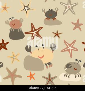 étoiles de mer multicolores et crabes sans fond Illustration de Vecteur