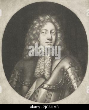 Portrait de Henry Casimir II dans un ovale dans la marge inférieure son nom et titres, Portrait de Henry Casimir II, Comte de Nassau-Dietz, imprimerie: Pieter Schenk (I), (mentionné sur l'objet), éditeur: Pieter Schenk (I), (mentionné à l'objet), Staten van Holland en West-Friesland, (mentionné à l'objet), Amsterdam, 1675 - 1711, papier, h 246 mm × l 183 mm Banque D'Images