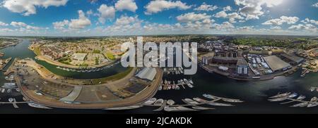 Photo aérienne à 360 degrés du Wet Dock à Ipswich, Suffolk, Royaume-Uni Banque D'Images