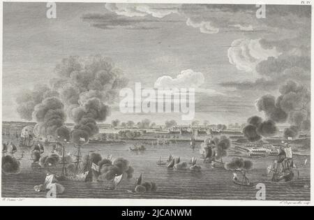 La capitulation de la ville rebelle française de la Rochelle après le siège de l'armée d'Etat et de l'armée royale française sous la direction du cardinal Richelieu de septembre 1627 à octobre 1628 la capitulation de la ville sur 28 octobre, L'année 1628 est célébrée par le tir d'un salvo par artillerie et navires sur l'eau marquée en haut à gauche PL IV, la capitulation de la Rochelle, 1628 Siège de la Rochelle en 1628 Repr, imprimeur: François Nicolas Barthélemy Dequevauviller, (mentionné sur l'objet), rapporteur pour avis intermédiaire: Nicolas Marie Ozanne, (mentionné sur l'objet), France, 1794 - 1796, papier, gravure, h 292 mm × l 392 mm Banque D'Images