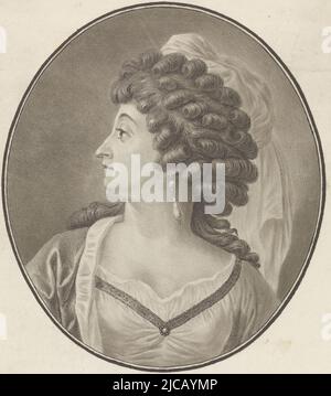 Portrait de Johanna Cornelia Wattier, imprimeur: François Joseph Pfeiffer (I), (mentionné sur l'objet), éditeur: J. Ten Brink, (mentionné sur l'objet), Amsterdam, 1787 - 1796, papier, gravure, h 298 mm × l 212 mm Banque D'Images