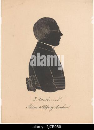 Sous le portrait, la signature de la personne représentée, portrait de la silhouette de J Westerveld, imprimeur: Pieter Barbiers (IV), (éventuellement), pays-Bas, 1809 - 1848, papier, h 141 mm - l 106 mm Banque D'Images