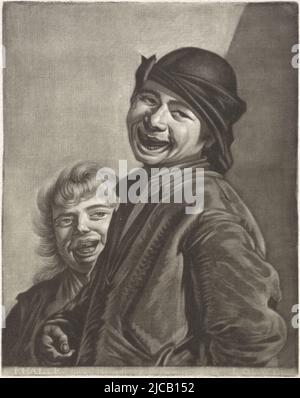 Deux garçons en riant, imprimeur: Pieter Louw, (mentionné sur l'objet), après: Frans Hals, (peut-être), Amsterdam, 1743 - 1800, papier, h 221 mm × l 176 mm Banque D'Images