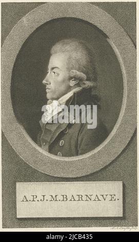 Portrait d'Antoine Pierre Joseph Marie Barnave, imprimeur: Lambertus Antonius Claessens, (mentionné sur l'objet), Amsterdam, c. 1792 - c. 1808, papier, gravure, h 190 mm × l 120 mm Banque D'Images