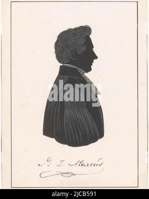 Signature de la personne représentée sous le portrait, Portrait Silhouette de PJ Marcus, Imprimeur: Friedrich Heinrich Wilhelm Schröder, (éventuellement), pays-Bas, 1833 - 1870, papier, h 152 mm - l 109 mm Banque D'Images