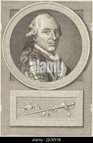 Portrait de Charles William Ferdinand Duc de Brunswick-Wolfenb, imprimeur: Reinier Vinkeles (I), imprimeur: Cornelis Bogerts, dessinateur intermédiaire: Jacobus Buys, Amsterdam, 1783 - 1795, papier, gravure, h 171 mm × l 114 mm Banque D'Images