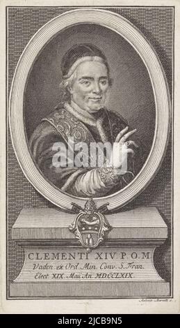 Portrait du Pape Clément XIV, imprimeur: Antonio Baratta, (mentionné sur l'objet), Italie, 1734 - 1787, papier, gravure, h 155 mm × l 90 mm Banque D'Images