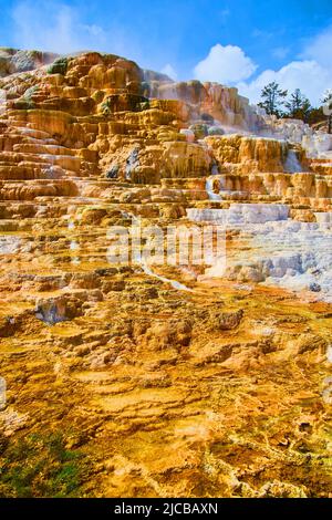 Majestueuses terrasses de sources chaudes de Yellowstone en hiver Banque D'Images