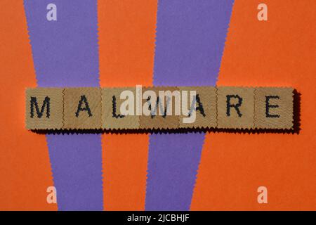 Malware, mot en lettres de l'alphabet en bois isolées sur l'arrière-plan avec des effets ajoutés Banque D'Images