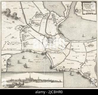 Siège et capture de Hulst par l'armée d'Etat sous Frédéric Henri de 28 septembre à 5 novembre 1645 Plan de la ville de Hulst et du pays environnant avec l'encerclement et les camps d'armée des bésiegers en bas à gauche un profil de la ville, Beleg van Hulst, 1645 Obsidio Hulstenae Civitatis et formalité MDCXLV Belgerung Hulst Anno 1645 , imprimerie: Anonyme, Allemagne, 1645, papier, gravure, h 280 mm × l 311 mm Banque D'Images