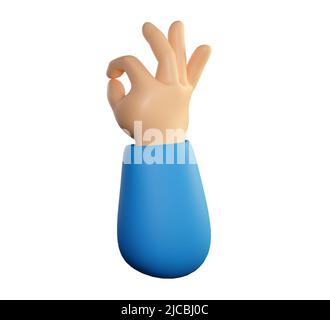 Symbole main humaine ok avec mouvement des doigts. Un accord, un feedback positif, un concept similaire ou zéro. Rendu réaliste de haute qualité 3D isolé sur fond blanc. Banque D'Images