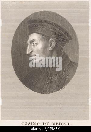 Portrait de Cosimo de'Medici, imprimerie: Antonio Isac, (mentionné sur l'objet), dessinateur intermédiaire: Giuseppe Longhi, (mentionné sur l'objet), Italie, en 1835 ou avant, papier, gravure, gravure, gravure, h 312 mm - l 220 mm Banque D'Images