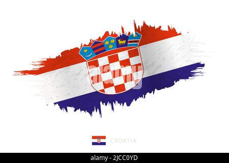 Drapeau de la Croatie peint à coups de pinceau avec effet de tissage. Indicateur vectoriel. Illustration de Vecteur