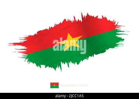 Drapeau peint de coup de pinceau du Burkina Faso avec effet de tissage. Indicateur vectoriel. Illustration de Vecteur