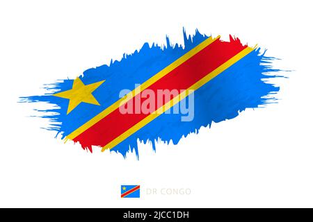 Drapeau de coup de pinceau peint de RD Congo avec effet de tissage. Indicateur vectoriel. Illustration de Vecteur