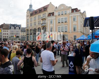 Alice Weidel, Sebastian Wippel, Tino Chuballa und Jörg Urban beim Landratswahlkampf für Sebastian Wippel am Marienplatz. Görlitz, 11.06.2022 Banque D'Images