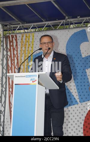 Tino Chrupalla beim Landratswahlkampf für Sebastian Wippel am Marienplatz. Görlitz, 11.06.2022 Banque D'Images