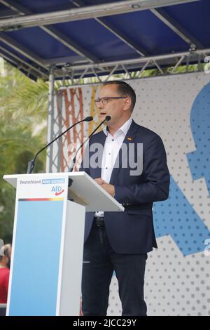 Tino Chrupalla beim Landratswahlkampf für Sebastian Wippel am Marienplatz. Görlitz, 11.06.2022 Banque D'Images