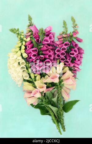 Bouquet de fleurs sauvages de renfgant d'été, violet, crème, rose couleurs utilisées en phytothérapie pour traiter les problèmes cardiovasculaires, l'épilepsie, l'asthme. Banque D'Images