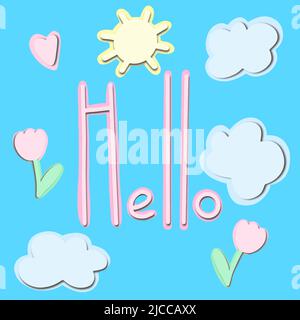 Vector Hello dans le style de coupe de papier. Carte postale d'été. Illustration de Vecteur