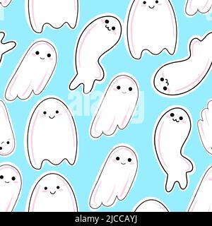 Motif vectoriel sans coutures avec joli motif fantôme pour halloween Illustration de Vecteur