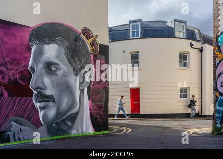 Freddie Mercury Wall art graffiti à Brighton, East Sussex, Angleterre, Royaume-Uni Banque D'Images