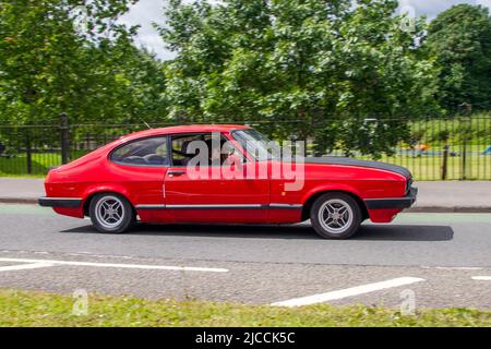 1986 80s années 80 rouge FORD Capri 1993cc essence 2DR coupé automobiles présentées pendant l'année 58th de l'Assemblée de Manchester à Blackpool Touring pour les voitures Veteran, Vintage, Classic et chérités. Banque D'Images