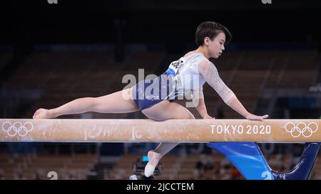 29th JUILLET 2021 - TOKYO, JAPON: Mai Murakami du Japon participe à la Balance Beam de la finale de gymnastique artistique de la femme à Tokyo 20 Banque D'Images