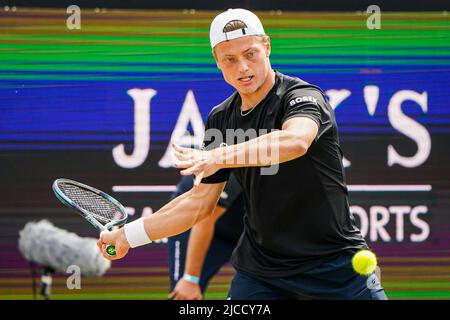 'S-HERTOGENB.S., PAYS-BAS - JUIN 12: Tim van Rijthoven des pays-Bas pendant le match final des hommes entre Daniil Medvedev de Russie et Tim van Rijthoven des pays-Bas à l'Autotron sur 12 juin 2022 à 's-Hertogenbosch, pays-Bas (photo de Joris Verwijst/BSR Agency)
