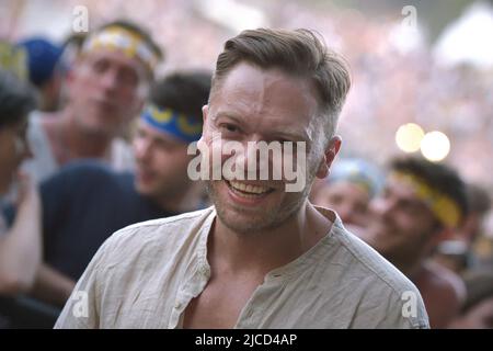 Davide Rossi, fils de Vasco Rossi, avec son partenaire Alessia, et son fils Romeo au concert de Vasco Rossi lors de la visite en direct de Vasco 2022 au Cirque Maximus à Rome sur 12 juin 2022 à Rome, Italie. Banque D'Images